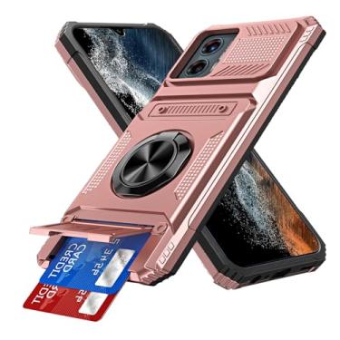 Imagem de COTDINFOR Capa para Moto Edge 5G 2024 com suporte para cartão [loja 2 cartões] anel de 360° suporte resistente à prova de choque capa carteira protetora de corpo inteiro para Moto Edge 5G 2024 ouro