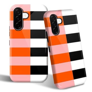 Imagem de SROJDHFJB Capa de telefone para Samsung Galaxy A36 5G, capa protetora de 2 camadas com design estampado listrado rosa, preto, laranja, parte traseira rígida + amortecedor de TPU macio capa fina para
