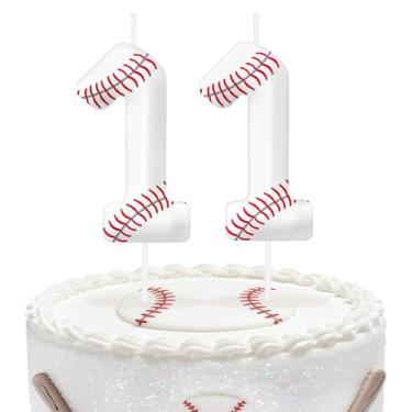 Imagem de Velas de aniversário de beisebol número 11, topo de bolo com tema de beisebol para meninos e meninas, decorações de bolo para aniversários, suprimentos de festa com tema esportivo, velas para