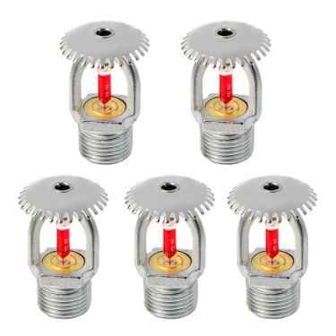 Imagem de 5 peças de cabeça de aspersor de incêndio 68.3 °C, cabeça de irrigação vertical spray de água 68°C Resposta rápida 1/5.1 cm rosca NPT para irrigação doméstica/jardim/fazenda (tipo vertical)