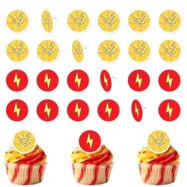 Imagem de 24 Anéis Decorativos para Cupcakes com Desenhos Animados, Incluindo Um Lindo Desenho de Raio Vermelho e Amarelo Perfeitos para Lembrancinhas de Aniversário e Prêmios Escolares