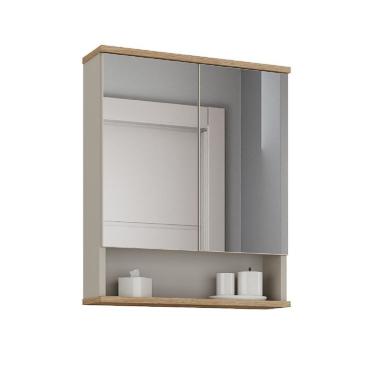 Imagem de Armário de Banheiro com Espelho 2 Portas Nude e Carvalho