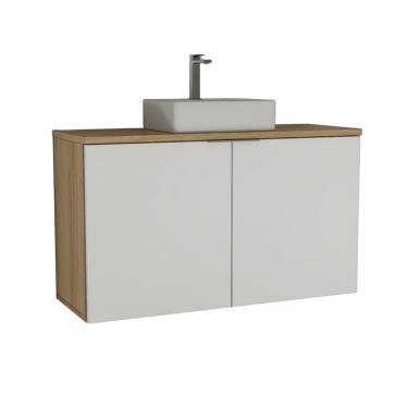 Imagem de Gabinete de Banheiro com Cuba Nature  2 Portas Carvalho e Branco 110 cm