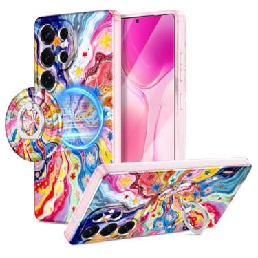 Imagem de Btscase Capa para Samsung Galaxy S25 Ultra, [compatível com MagSafe] com padrão brilhante que não desbota e suporte de anel magnético destacável, parte traseira rígida de policarbonato e capa