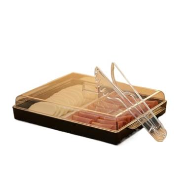 Imagem de Porta Frios Duplo Com Tampa Resistente Pote Organizador Para Geladeira Com Divisória Bonito E Prático Presunto E Queijo (PORTA FRIOS PRETO + PEGADOR)