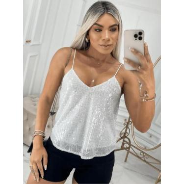 Imagem de Blusa Feminina de Alcinha Paete Brilho Tendencia Festa Verão Reveillon