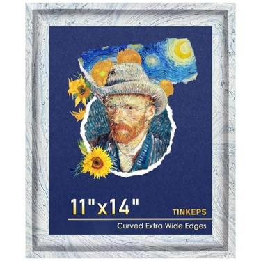 Imagem de Tinkeps Moldura para fotos de 28 x 35 cm em texturas mistas azul, branco e preto. Bordas largas curvadas estilo arte moderna, moldura de madeira projetada 28 x 35,5 cm para decoração de mesa ou parede