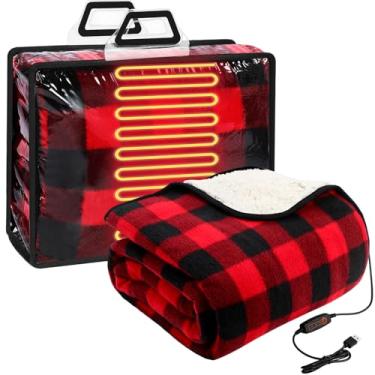 Imagem de Glooglitter Cobertor elétrico aquecido de 127 cm x 152 cm elétrico 5 V alimentado por USB com temporizador e controlador de temperatura para carro, inverno, viagem, casa, escritório, acampamento