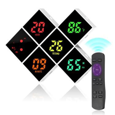 Imagem de Relógio de Parede Digital com Controle Remoto por Voz Alarme Alto Módulo DIY Display LED Data Temperatura Umidade 12H 24H para Decoração Sala Estar Quarto Casa Escritório