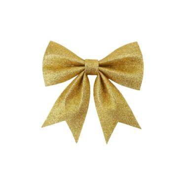 Imagem de Laço de Natal Luxuoso, Dourado com Glitter, 15x20 cm, Decorativo para Árvore, Guirlanda e Presentes, Material Sintético, Acabamento Brilhante