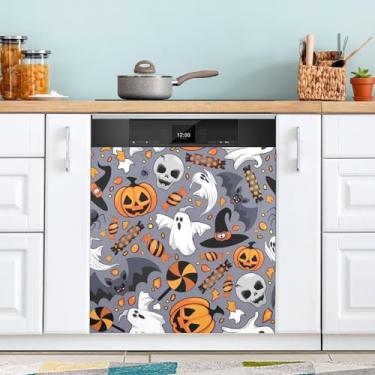 Imagem de ATTX Capa de ímã para lava-louças Halloween Boo, 58,4 cm C x 66 cm A, decoração da capa da máquina de lavar louça, decalques de armário doméstico e eletrodomésticos adesivos #117