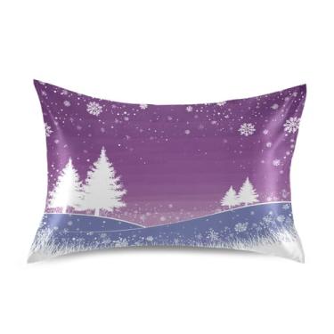Imagem de Blueangle Fronha de cetim branca com árvores de Natal para cabelo e pele, fronha de seda, tamanho Queen (50,8 x 76,2 cm) - Capas de almofada de cetim refrescantes com fecho de envelope (419)