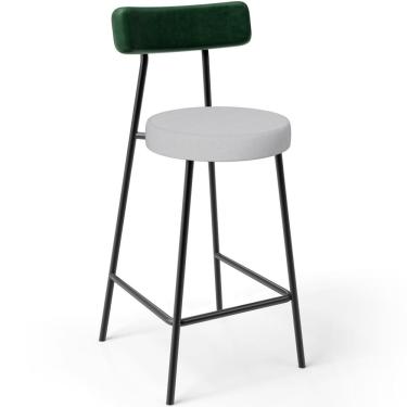 Imagem de Banqueta Baixa Bar Cozinha E Sala De Jantar Milão L02 Facto Verde Musgo Linho Cinza - Lyam Decor