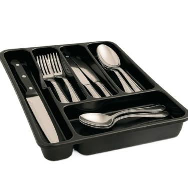 Imagem de Organizador De Talheres Para Gaveta, Organizador De Talheres DuráVel Com DivisóRias(4,PORTA TALHER PRETO)