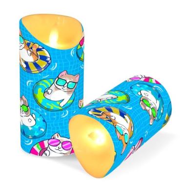 Imagem de Blueangle Pacote com 2 velas sem chama para gatos fofos com controle remoto e temporizador, velas LED cintilantes (7,6 cm x 15 cm) para decoração de casa, casamento, acampamento (996)