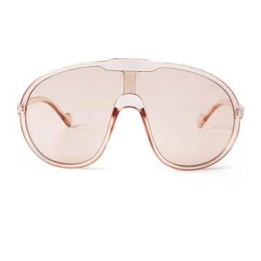 Imagem de SDINM Óculos de sol retrô grandes para mulheres e homens, moda vintage, anos 70, grande, grande, escudo, peça única, aviador, óculos de sol, Champanhe, Large