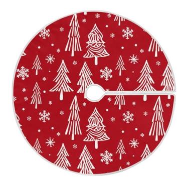 Imagem de Wassud Saia de árvore de Natal branca para árvore de Natal vermelha, enfeites de Natal, tapete de árvore grande para decoração de festa de ano novo, 121 cm