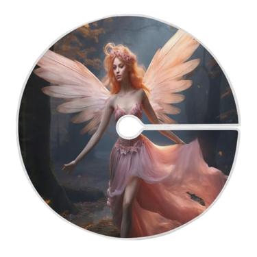 Imagem de Wassud Saia para árvore de Natal com laços seguros, anjo na floresta, tapete festivo de árvore de Natal para festas de ano novo, decoração de casa