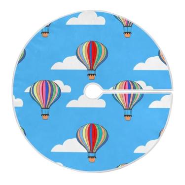 Imagem de Wassud Saia para árvore de Natal com laços seguros, balões de ar quente coloridos de 118 cm, tapete de árvore de Natal festivo para festas de ano novo, decoração de casa