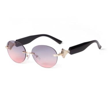 Imagem de HCHES Óculos de Sol Redondos Sem Aro UV400 Masculino Feminino Luxo Verão Degradê (5)