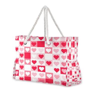 Imagem de Wassud Bolsa de praia bonita em forma de coração grande bolsa de praia para mulheres, impermeável, à prova de areia, bolsa de viagem com zíper e bolso para piscina academia acampamento