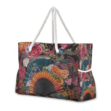 Imagem de Wassud Bolsa de praia com estampas coloridas grandes bolsas de praia para mulheres, à prova d'água, à prova de areia, bolsa de viagem com zíper e bolso para piscina, academia, acampamento