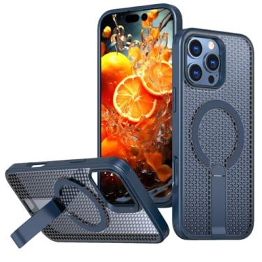 Imagem de IRTGFG Capa magnética com dissipação de calor e resfriamento para iPhone 16E, à prova de choque, com suporte oculto (para iPhone 16E/azul)