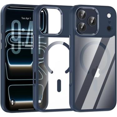 Imagem de SaiMeun Capa magnética para iPhone 17 Pro, [compatível com MagSafe] [proteção de nível militar] Capa protetora transparente rígida e moldura de TPU macio à prova de choque para iPhone 17 Pro-16,3