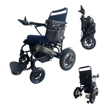 Imagem de Cadeira de Rodas Elétrica Motorizada Leve Dobrável Com Controle Remoto Vai no Avião Assento 44 cm Preto