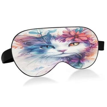 Imagem de Burbuja Máscara floral para dormir com cabeça de gato para mulheres e homens, máscara refrescante para os olhos com blackout com alça elástica ajustável para viajar