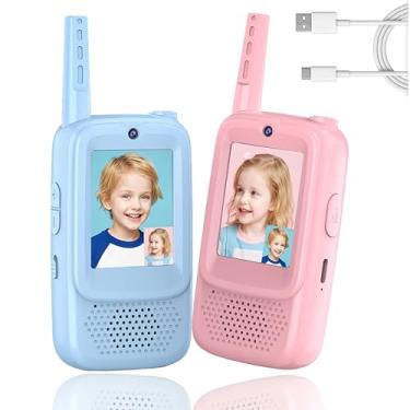 Imagem de Video Walkie Talkies for Kids, 2 Pack Rechargeable with 400FT Range & 3-Day Battery, Kids Walkie Talkies for Outdoor Play, Camping, Hiking, Indoor Games for Boys and Girls Ages 3-12 (Blue/Pink)