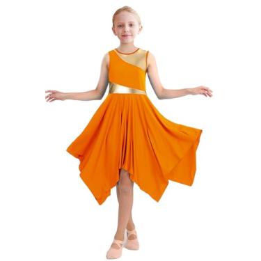Imagem de ORIDOOR Fantasias de dança de louvor sem mangas para meninas de metal irregular adoração litúrgica lírica dança igreja túnica agasalho, 01 - cor laranja, 7-8 Anos