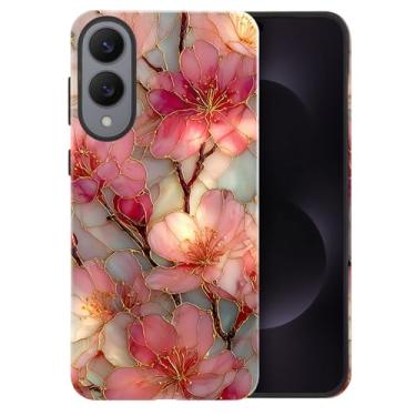Imagem de heindiy Compatível com Samsung Galaxy S25 Edge, capa brilhante, proteção total, à prova de choque, anti-arranhões, capa de TPU, capas para homem, mulher, flores rosa, vitrais