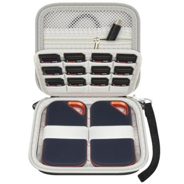 Imagem de Capa compatível com SanDisk 1TB 2TB 4TB 500GB 8TB para SanDisk Extreme PRO disco rígido externo SSD portátil, cartão de memória SD SDXC SDHC organizador - para 2 unidades SSD (cinza)