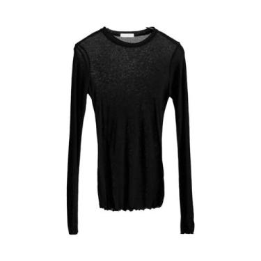 Imagem de Camiseta Básica Feminina De Manga Longa Elástica Casual Fina Transpare