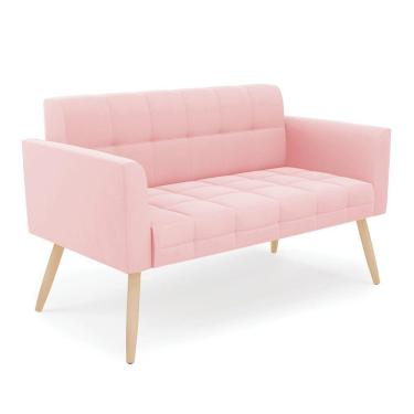 Imagem de Sofá Namoradeira Elisa Suede Rosa Bebê Pés Palito Natural - D'rossi