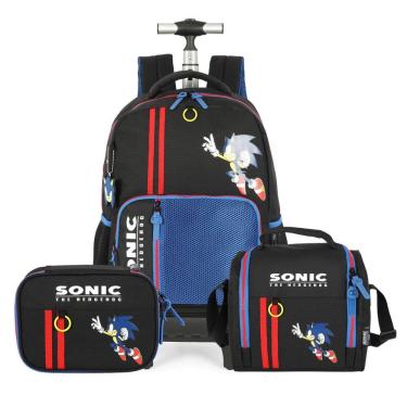 Imagem de Mochila Rodas Lancheira Térmica Estojo Box Sonic Escolar