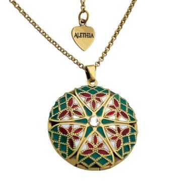 Imagem de Regina Bijoux, Colar Relicário Fotos Pintado a Mão Circle Ouro Velho Limão