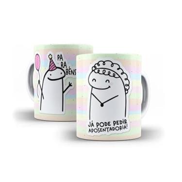 Imagem de Caneca Decorativa Parabéns Amiga, Porcelana, Design Listrado Pastel, Tema Aniversário com Bolo e Ilustração Fofa, 325ml (12876)