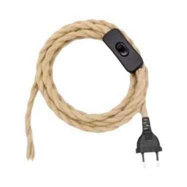 Imagem de Cabo De Energia Vintage De Cânhamo Com Plugue EU 2M 3M Com Interruptor