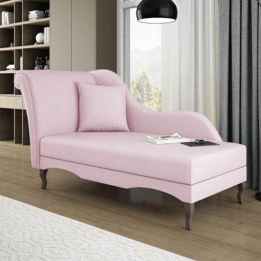 Imagem de Divã Recamier Chaise Longue Valentina Clássico Com Pés De Madeira Bouclê Rosê - Desk Design