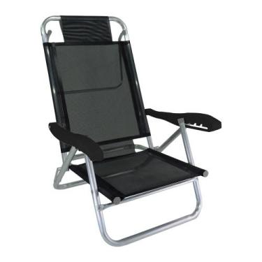 Imagem de Cadeira de Praia Alumínio Reforçada 5 Posições Banho de Sol Preta Zaka