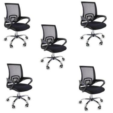 Imagem de Kit 5 Cadeiras De Escritorio Begonia Tela Mesh Ergonomica - Preto - UN