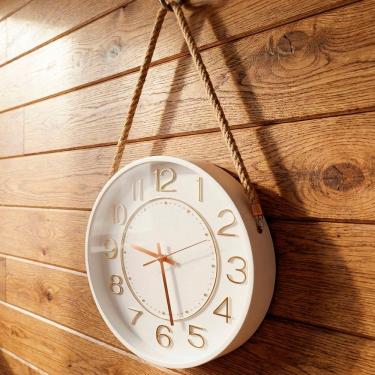 Imagem de Relógio Parede Decorativo Redondo Branco Com Corda Alça 30cm