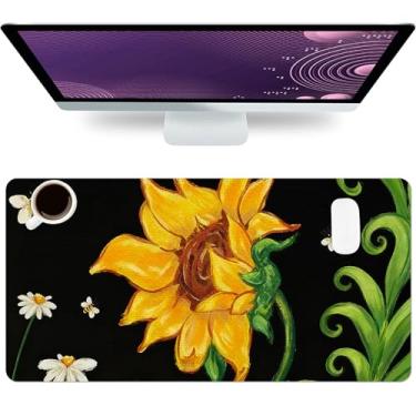 Imagem de Tapete de mesa floral, mouse pad grande de abelha de girassol para desktop, almofada de mesa à prova d'água de couro PU, antiderrapante, protetor de computador, laptop, mouse pads para jogos para