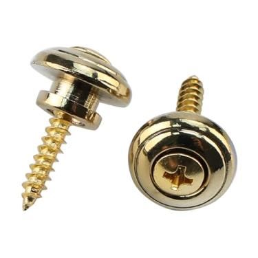 Imagem de OVSAL 2 peças de travas de alça de baixo para guitarra elétrica dourada em forma de cogumelo compatível com Fender Strat Tele Les Paul Classic, guitarras acústicas, peças de reposição para baixo