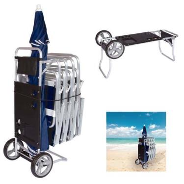 Imagem de Carrinho De Praia Alumínio Até 5 Cadeiras Vira Mesa Preto - Mor