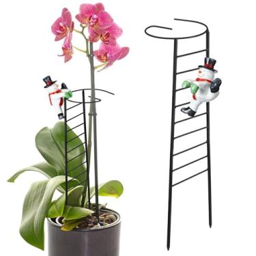 Imagem de Chunful Estaca de suporte de plantas de Natal, presentes de Natal, estátua de boneco de neve com escada preta de 40,6 cm, poste decorativo de jardim para amarílis em vaso, suporte de tomate e flor de