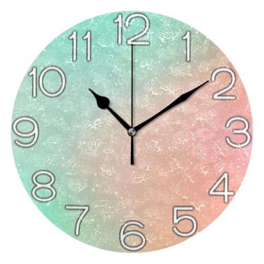 Imagem de GAIGEO Relógio de parede analógico decorativo operado por bateria silencioso relógio de cozinha rústico, decoração de parede de meados do século, impressão colorida verde laranja, 25 cm, ponteiros