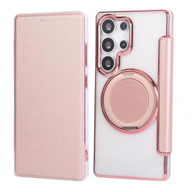 Imagem de Capa carteira para Samsung Galaxy S25 Ultra com 3 compartimentos para cartão, bloqueio RFID, suporte de anel giratório de 360° e compatibilidade magnética, capa traseira transparente à prova de choque